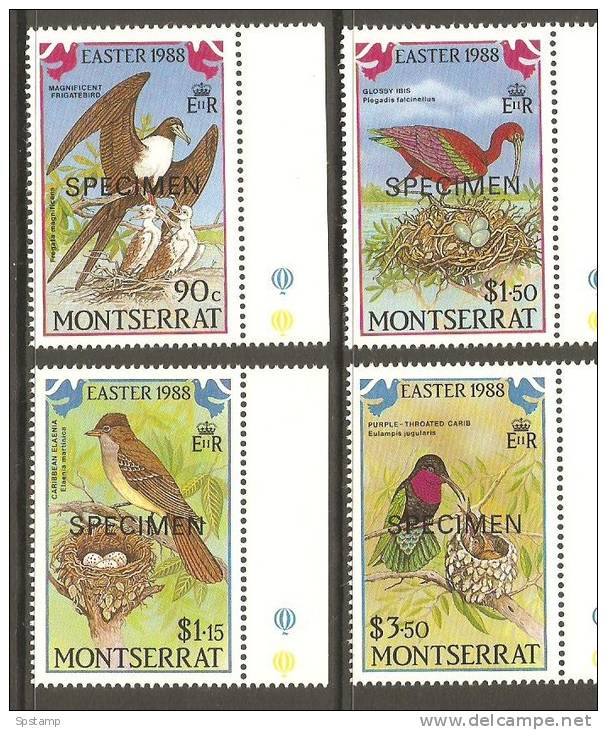 Montserrat 1988 Easter Bird Set 4 Marginal MNH SPECIMEN Overprint - Montserrat