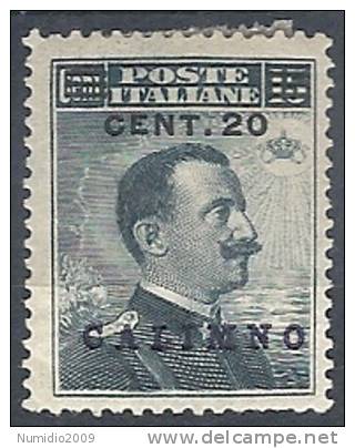 1916 EGEO CALINO EFFIGIE SOPRASTAMPATO 20 CENT MH * - RR9745 - Egée (Calino)