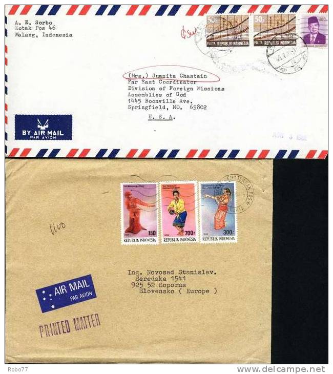 1982, 1996 Indonesia Airmail Letters, Covers. Malang 23.7.82., Jakarta 1.6.96.  (H20c001) - Lots & Kiloware (max. 999 Stück)