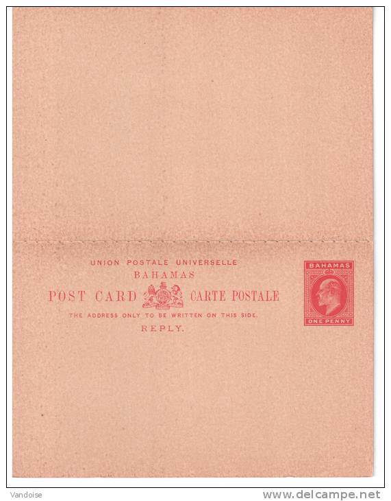 BAHAMAS ENTIER POSTAL CARTE POSTALE AVEC REPONSE PAYEE - 1859-1963 Crown Colony