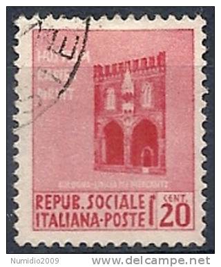 1944 REPUBBLICA SOCIALE USATO MONUMENTI DISTRUTTI 20 CENT - RR9771 - Afgestempeld