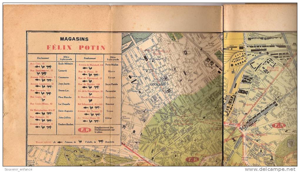 Felix Potin Carte Géographique Environs De Paris Avec Localisation Des Magasins Epicerie Publicité Pub - Strassenkarten