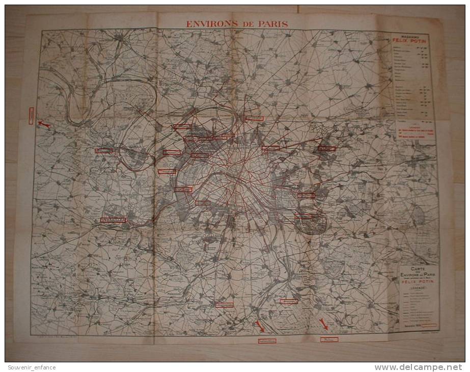 Felix Potin Carte Géographique Environs De Paris Avec Localisation Des Magasins Epicerie Publicité Pub - Cartes Routières