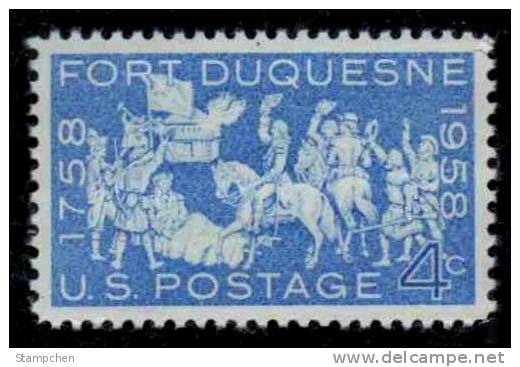 1958 USA Fort Duquesne, Pittsburgh 200th Anniv. Stamp Sc#1123 Horse Flag - Neufs