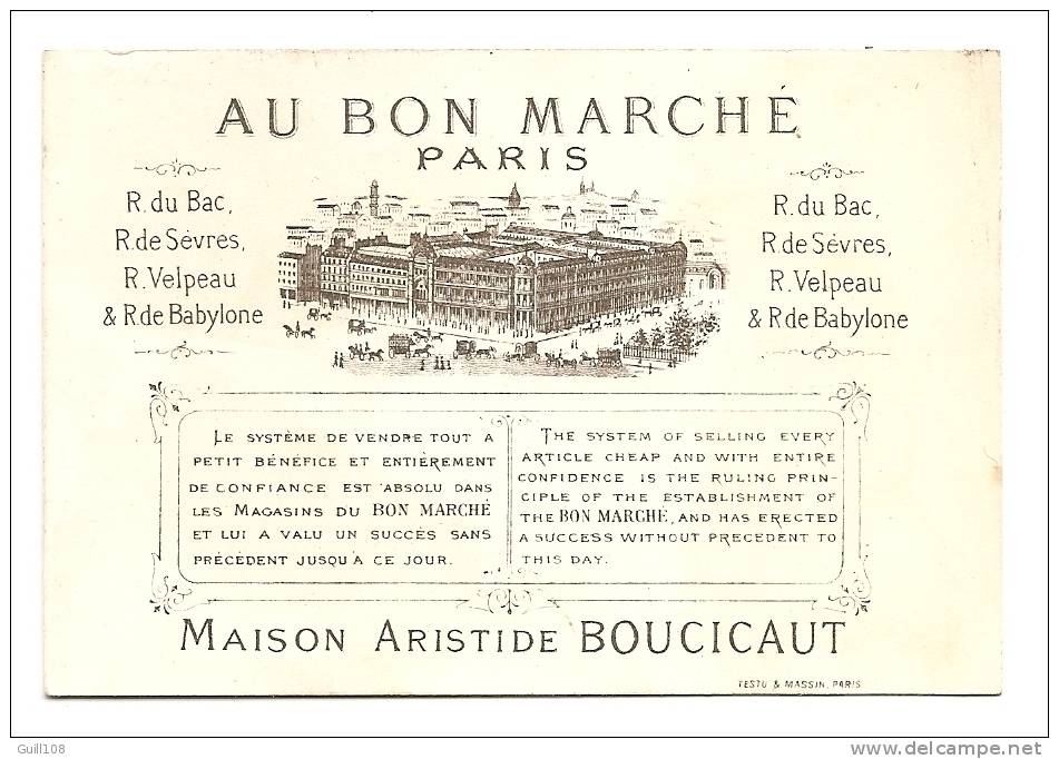 Jolie Chromo Dorée Au Bon Marché Paris Aristide Boucicaut Testu Massin Enfant Bébé Oiseau Nourriture A18-23 - Au Bon Marché