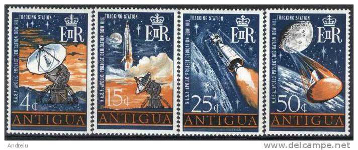 1968  Antigua  Apollo Project 4V. Cosmos Space  Yvert 190/3 Scott 199/02 MNH - 1960-1981 Autonomie Interne