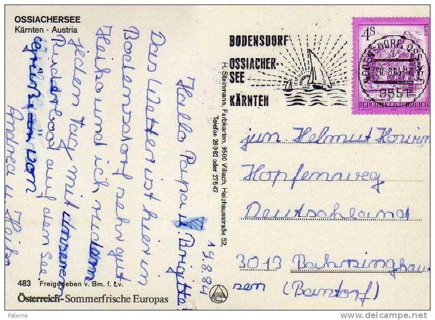 3351 Postal BODENSDORF Ossiachersee  1984, Flamme , Turístico, Vela - Covers & Documents