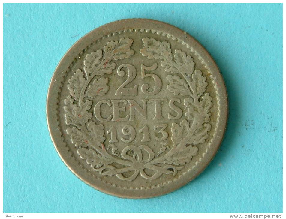 1913 - 25 CENTS / KM 146 ( Silver - Uncleaned Coin / For Grade, Please See Photo ) !! - 25 Cent