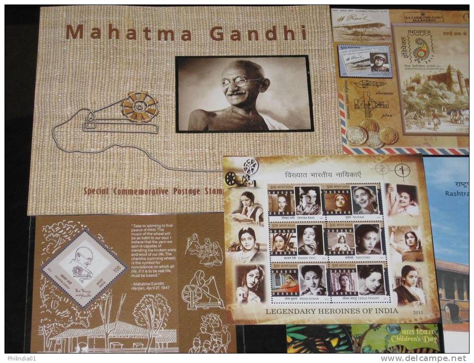 India 2011 Year Pack Of 9 M/s Cinema Elephant Tiger Tagore Gandhi Handicraft Aviation Coin On Stamp ArchitectureMNH - Komplette Jahrgänge
