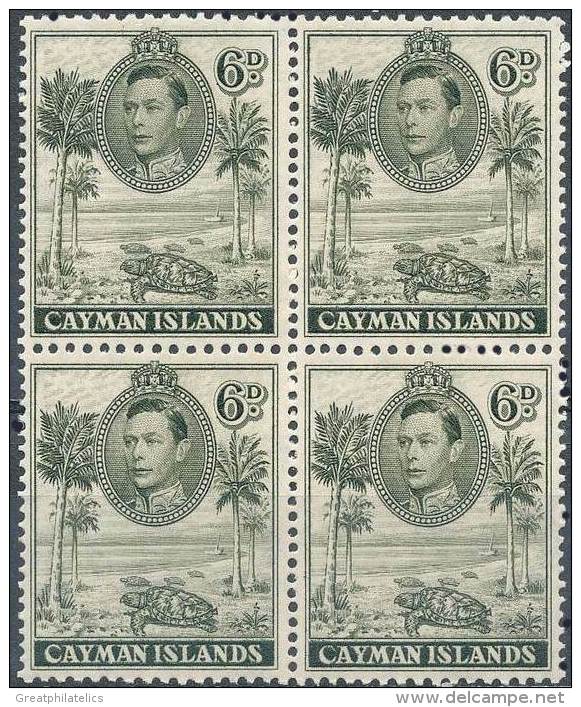 CAYMAN ISLANDS 1938 GEORGE VI SC#107a//SG#122 TURTLE  FRESH MNH BLOCK OF 4 (DEL01) - Caimán (Islas)