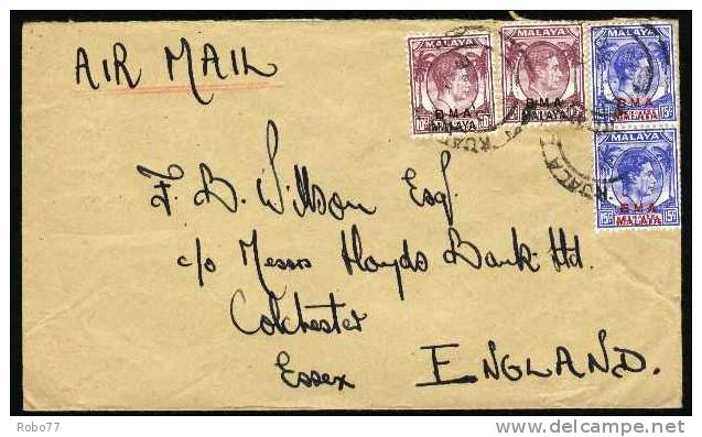 Malaya BMA. Airmail  Multifranked Letter, Cover Sent To England. (H107c001) - Malaya (British Military Administration)