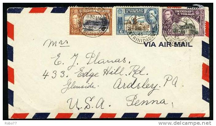 1945 Trinidad &amp; Tobago Multifranked Airmail Letter, Cover Sent To USA.  (H36c002) - Trinidad & Tobago (...-1961)