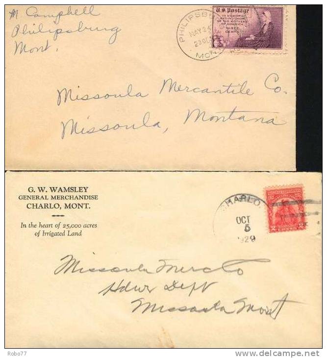 1929, 1933, 1934 USA Covers. Three Pieces.  Harlo, Philipsburg, Billing. (H05c022) - Postal History