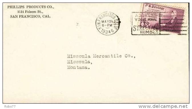 1934 USA Covers. Two Pieces.  Hartford Sep.17.1934., San Francisco. Calif.9 May.21.1934. (H05c020) - Marcofilie