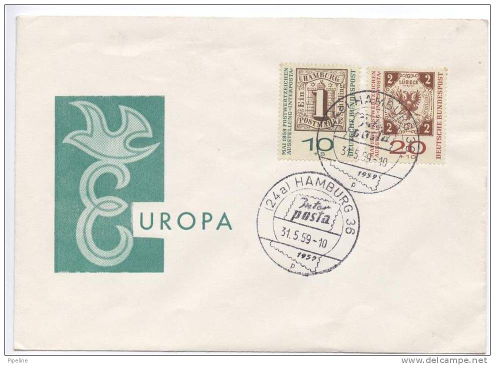 Germany Cover With Special Cancel INTER POSTA Hamburg 31-5-1959 And EUROPA Cachet - Covers & Documents