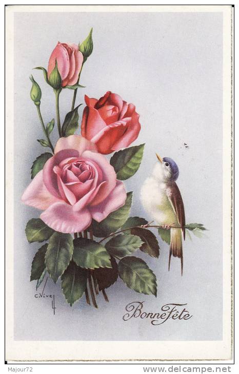 Bouquet De Roses Et Petit Oiseau - Nouvel An