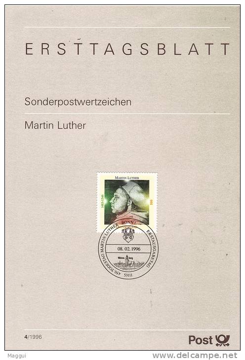 ALLEMAGNE  Carte  Notice 1er Jour  1996  Martin Luther - Theologen