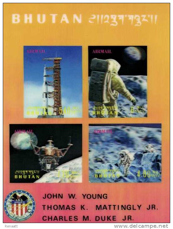 BHUTAN 1972 Mi. BF 53 Airmail MNH 3D, Apollo 16 Space Flight, Young Mattingly Duke, Uusual - Bhoutan