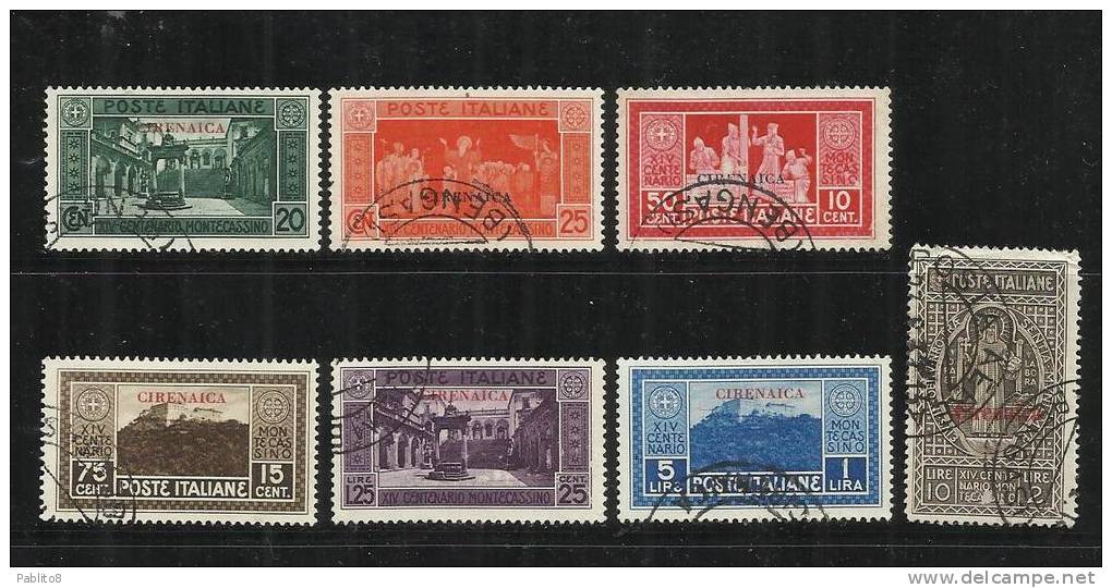 COLONIE ITALIANE CIRENAICA 1929 MONTECASSINO SERIE COMPLETA COMPLETE SET USATA USED OBLITERE' - Cirenaica