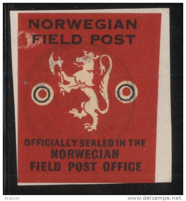 NORWAY 1943 WW2 FIELD POST NORSK FELTPOST ARMY CORPS FORCES IN EXILE LETTER-SEAL ON PIECE DARK RED TYPE 2 World War II - Covers & Documents