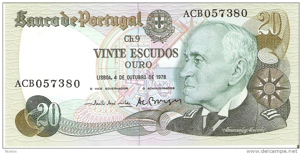 BILLETE DE PORTUGAL DE 20 ESCUDOS ORO  AÑO 1978   (BANKNOTE) SIN CIRCULAR - Portugal