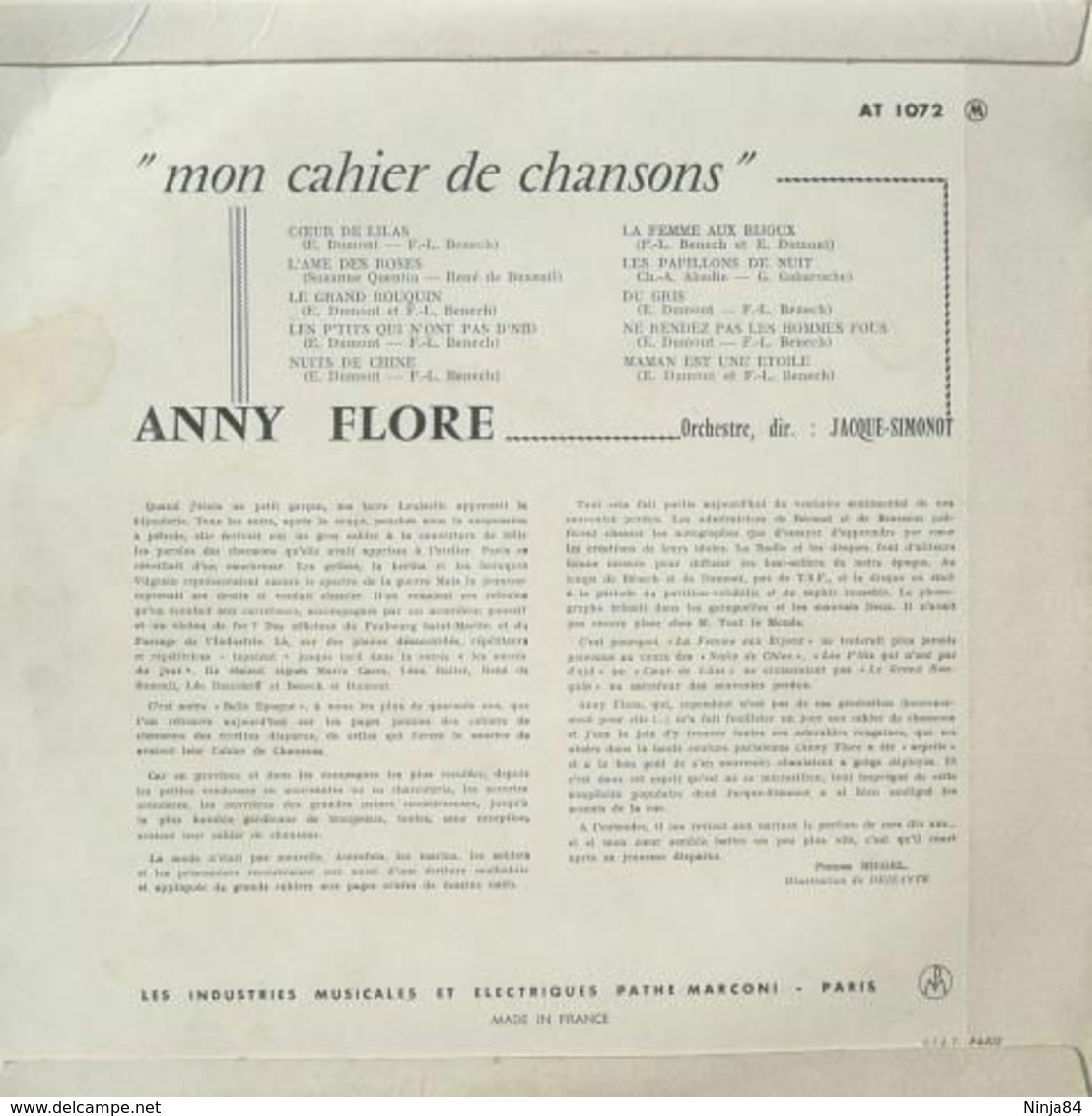 LP 25CM (10")  Anny Flore  "  Mon Cahier De Chansons  " - Spezialformate