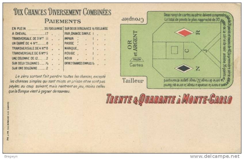 CPA Jeux De Cartes Au Casino- Trente Et Quarante à Monte-Carlo - Speelkaarten