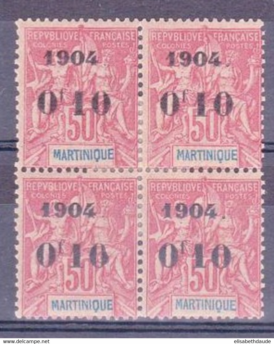 MARTINIQUE - 1904 - YVERT N° 56 * BLOC DE 4 Avec PETITE VARIETE SUR LE 0  - COTE = 140 ++EUROS - - Neufs