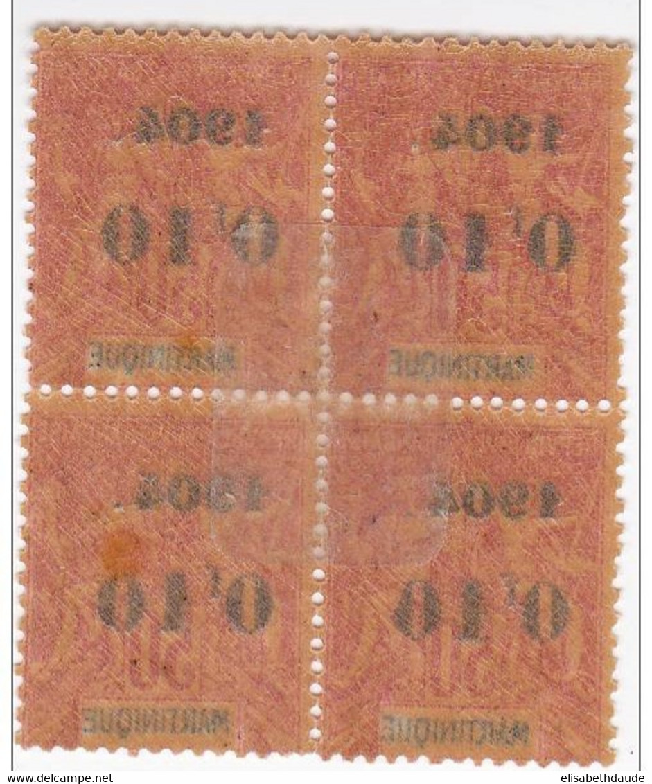 MARTINIQUE - 1904 - YVERT N° 56 * BLOC DE 4 Avec PETITE VARIETE SUR LE 0  - COTE = 140 ++EUROS - - Neufs