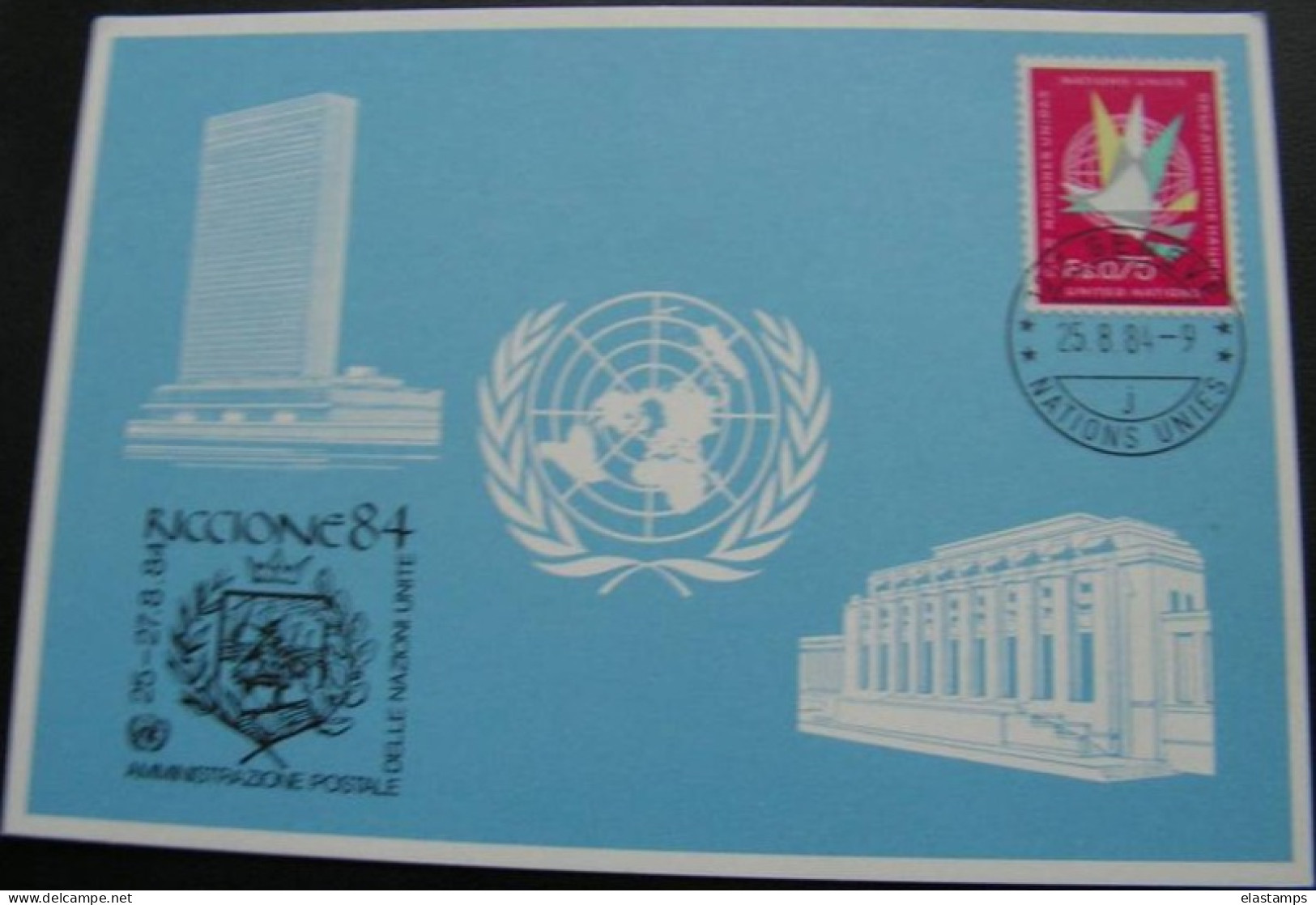 == UNO Genf Karte Riccione 1984 - Lettres & Documents