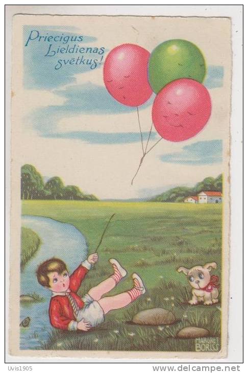 Margret Boriss.Boy With Baloons,dog - Boriss, Margret