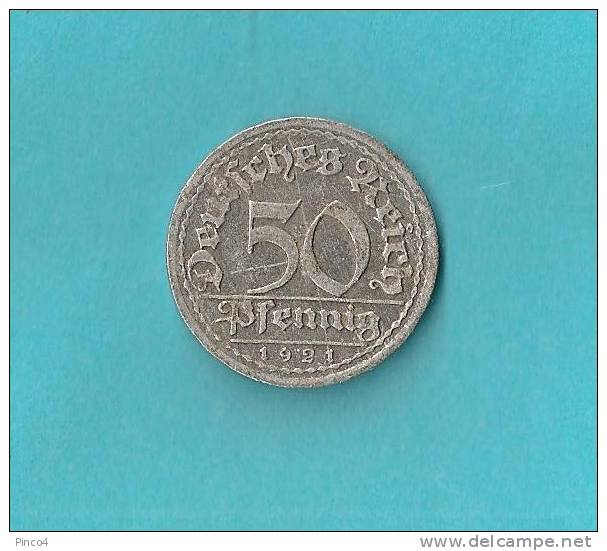 GERMANIA WEIMAR REPUBLIC 50 PFENNING 1921 F - 50 Rentenpfennig & 50 Reichspfennig