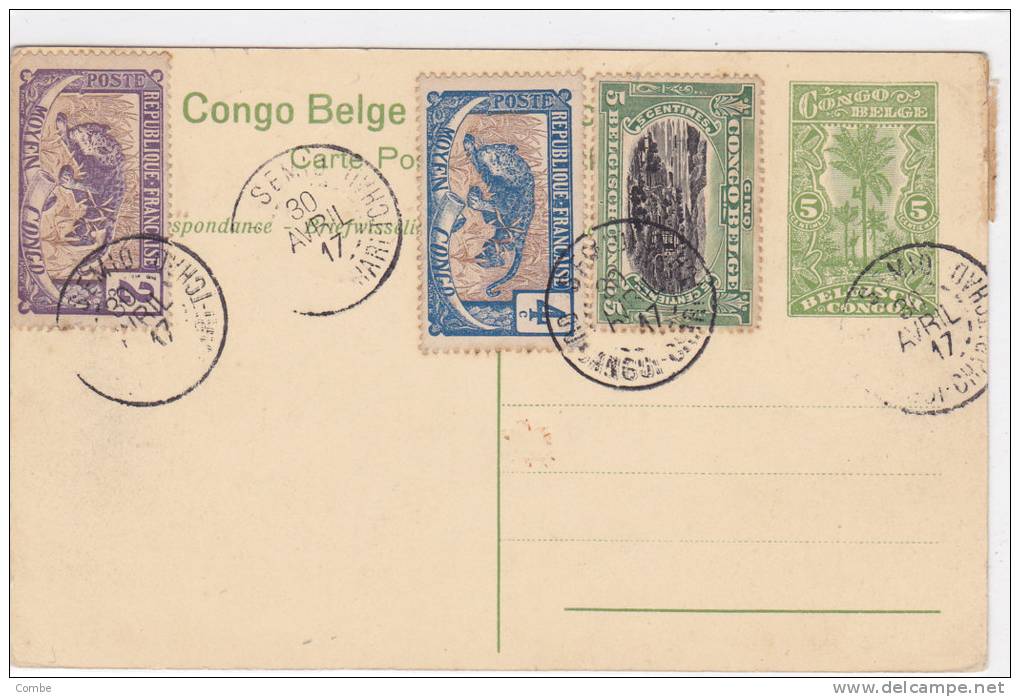 Tres Belle Carte Congo Belge 1917, Semio Oubangui-Chari Sur Entier,affranchissement Mixte /829 - Autres & Non Classés