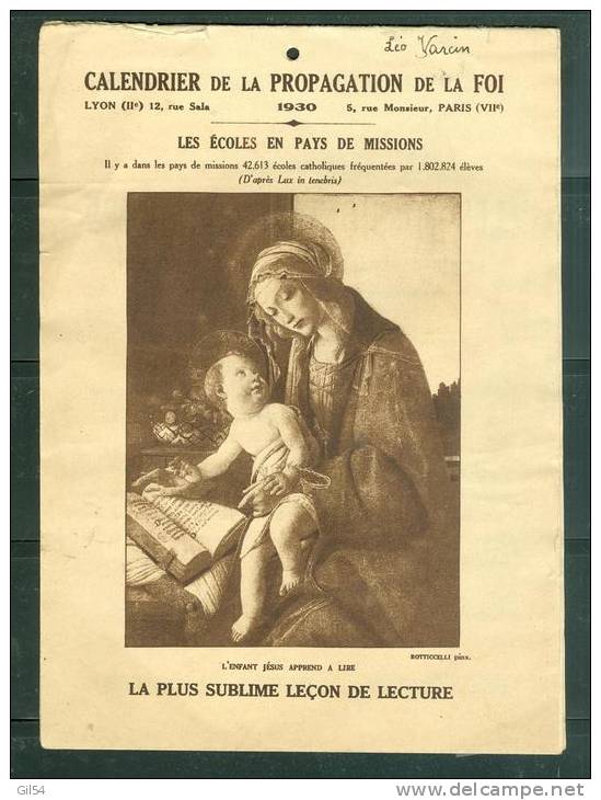 Année 1930  -  Calendrier De La Propagation De La Foi - Les Ecoles En Pays De Missions Poli08 - Petit Format : 1921-40