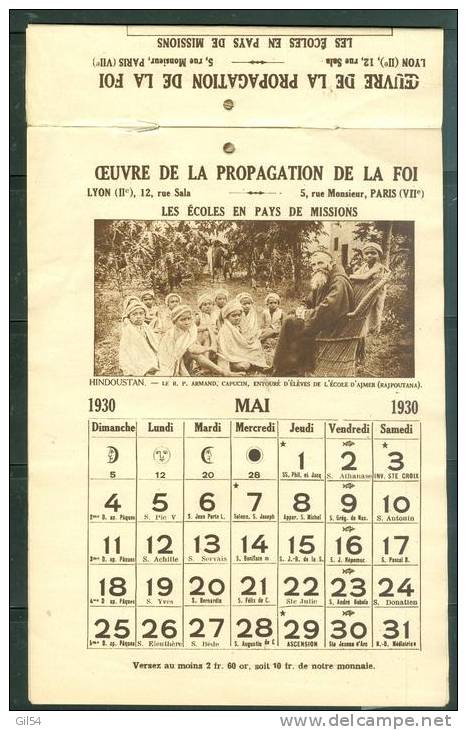 Année 1930  -  Calendrier De La Propagation De La Foi - Les Ecoles En Pays De Missions Poli08 - Petit Format : 1921-40