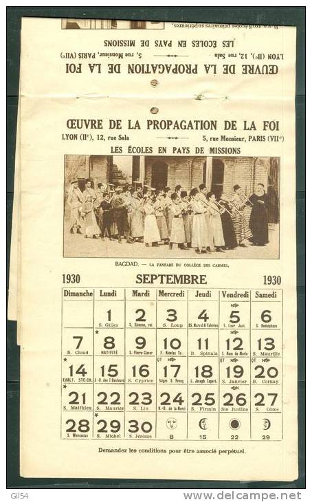 Année 1930  -  Calendrier De La Propagation De La Foi - Les Ecoles En Pays De Missions Poli08 - Petit Format : 1921-40