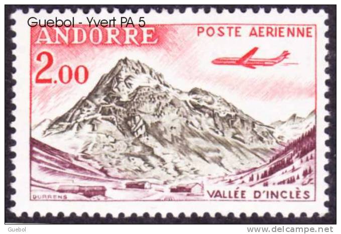 Andorre Français N° PA  5 ** Site -  Vallée D´Inclès, à Soldeu - Avion Caravelle Le 2.00frs - Luchtpost