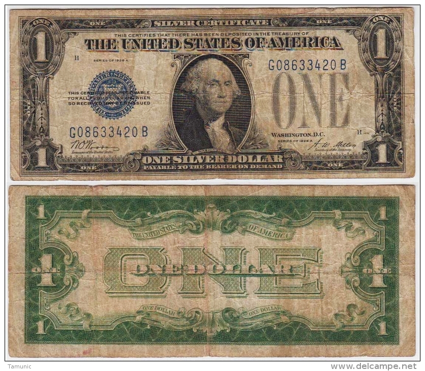 UNITED STATES USA  AMERICA  1  Dollar  1928 A  LETTER  B - Silver Certificates (1928-1957)
