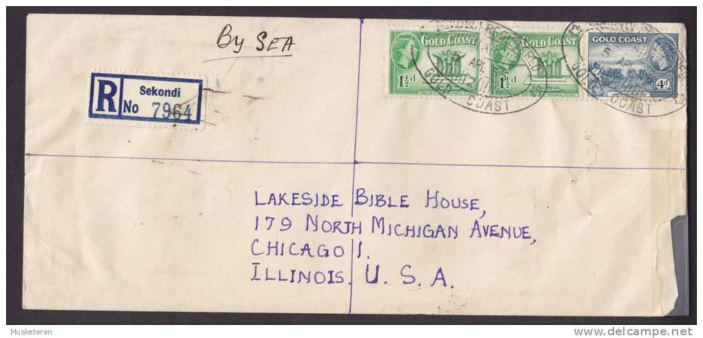 Gold Coast Registered Recommandée Einschreiben SEKONDO 1955 By SEA Cover To Chicago Illinois USA (2 Scans) - Goudkust (...-1957)