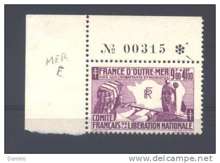 FR D'Outre-Mer 64-cu  ** (MNH)    "Barre Centrale De"E" De "MER" Barrée"    En Coin De Feuille - Otros & Sin Clasificación