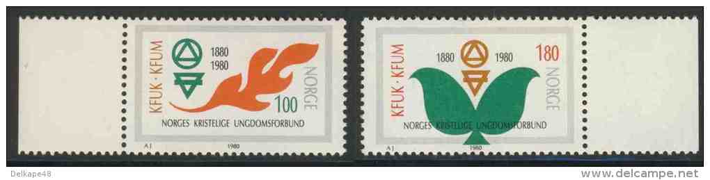 Norway Norge Norwegen 1980 Mi 809 /10 YT 765 /6 ** Cent.  Norwegian Christian Youth Association (1880-1980)- Emblem - Unused Stamps