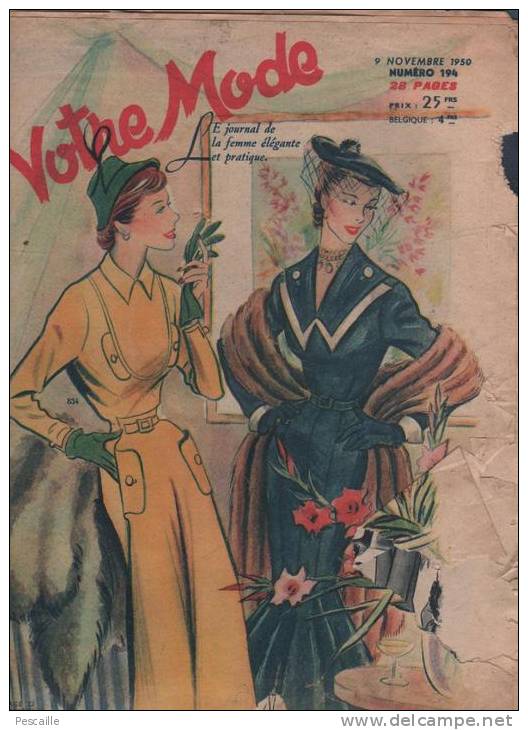 MODE - VOTRE MODE - 9 NOVEMBRE 1950 - MODELES - PUBLICITES ... - Mode