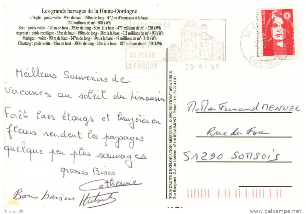 Les Grands Barrages Sur La Haute-Dordogne : L´aigle / Bort / Argentat / Marèges / Chastang - Circulée En 1995, 2 Scans - Autres & Non Classés