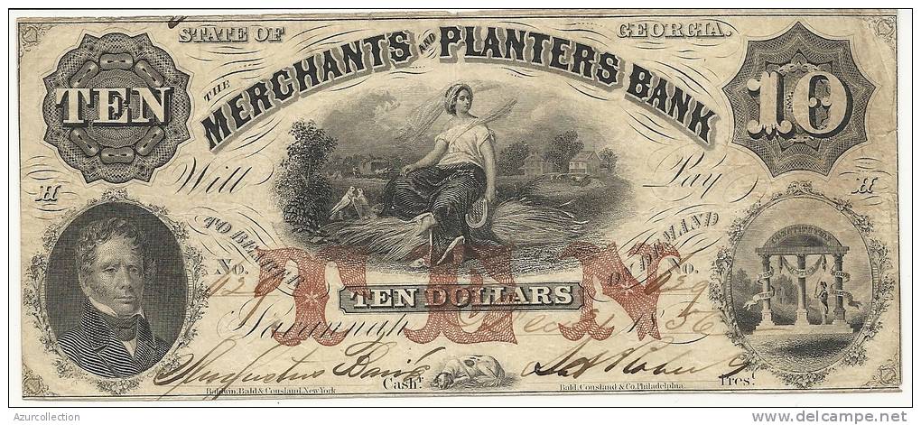 10 DOLLARS . MERCHANTS PLANTERS BANK . 1856 - Georgia