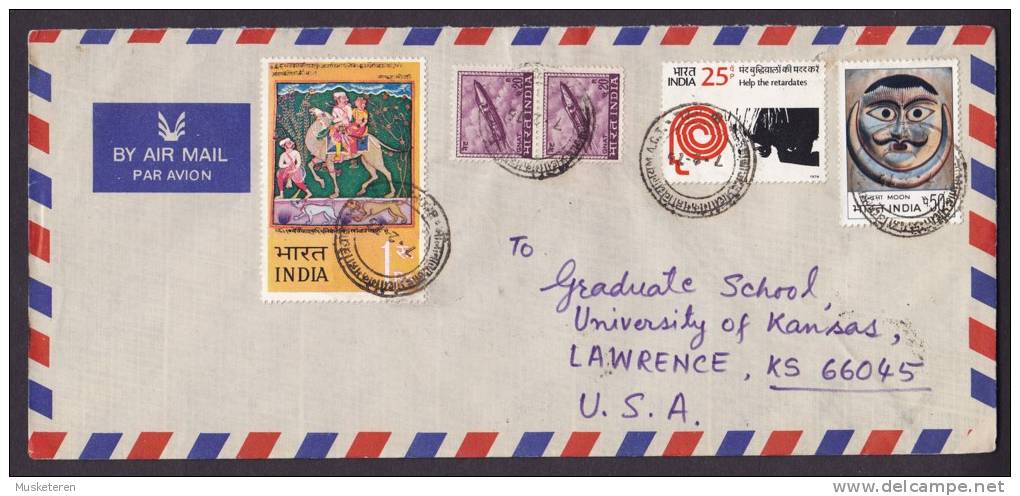 India Airmail Par Avion Mult Franked Cover 1975 To LAWRENCE Kansas USA - Posta Aerea