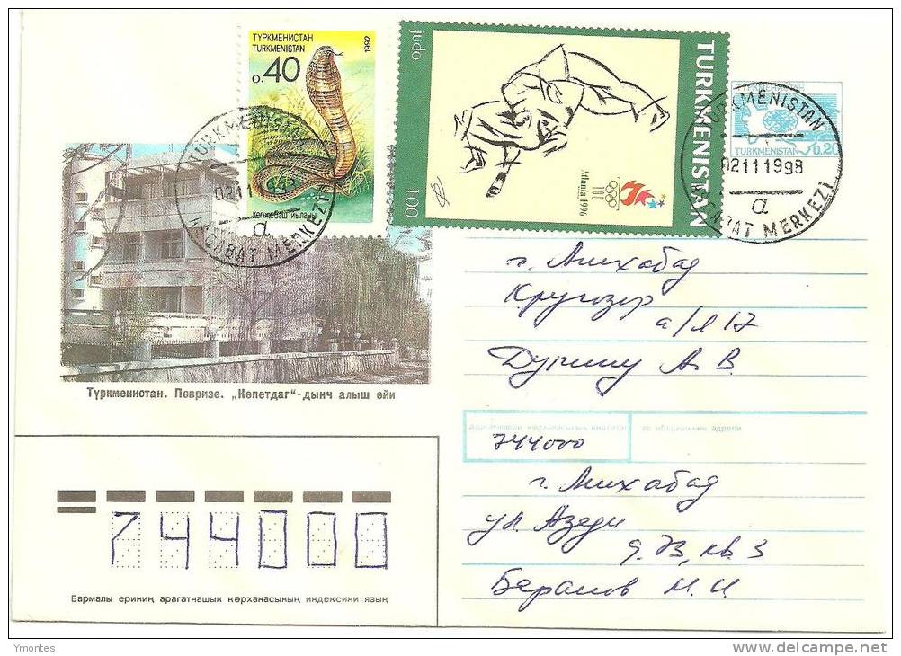Cover Turkmenistan 1998( Snake + Atlanta 1996 Stamps) - Turkménistan