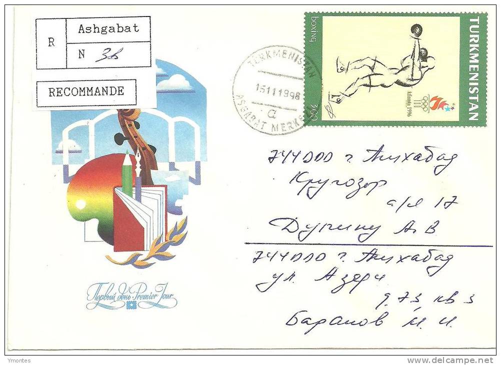 Registered Cover Turkmenistan 1998( Atlanta 1996 Stamps) - Turkmenistán