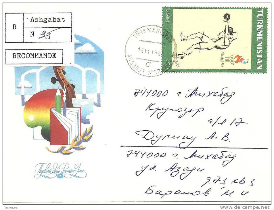 Registered Cover Turkmenistan 1998( Atlanta 1996 Stamps) - Turkménistan