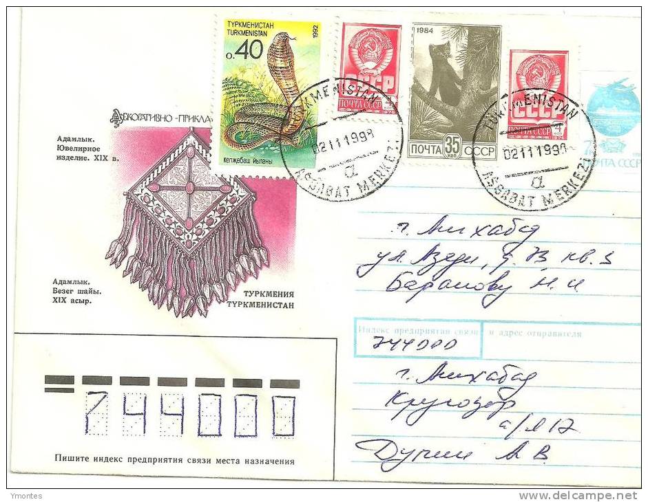 Cover Turkmenistan 1998( Snakes+ Animal + Soviet  Stamps) - Turkmenistán