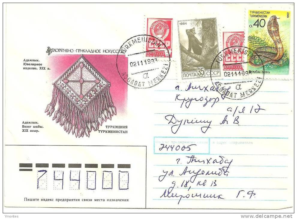 Cover Turkmenistan 1998( Snakes+ Animal + Soviet  Stamps) - Turkménistan